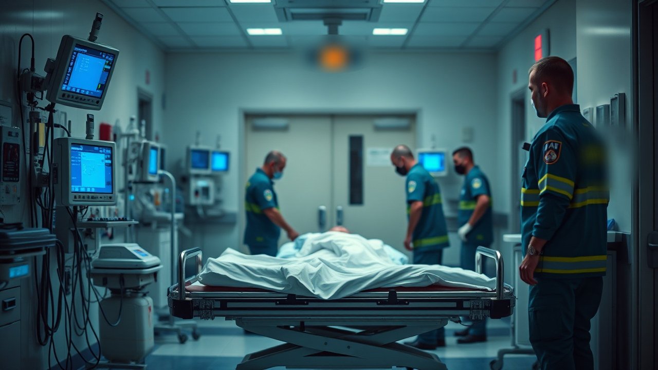 Equipe médica em pronto-socorro hospitalar brasileiro durante atendimento de urgência